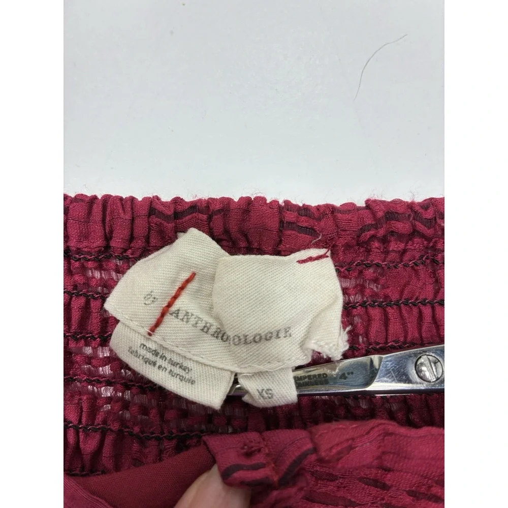 Anthropologie Women Blouse Size‎ XS Cranberry Romantic Puff Sleeve Office casual